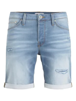 Body Flex Men's Embroidered Washed Denim Short,Light Blue