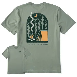 Comfortable Layer Cotton Blend Men's I Like it Here at the Campsite Short Sleeve Crusher Tee
