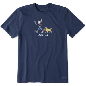 Layered Sleeve Double Stitched Hem Men's Jake and Rocket Baseball America Short Sleeve Crusher Tee