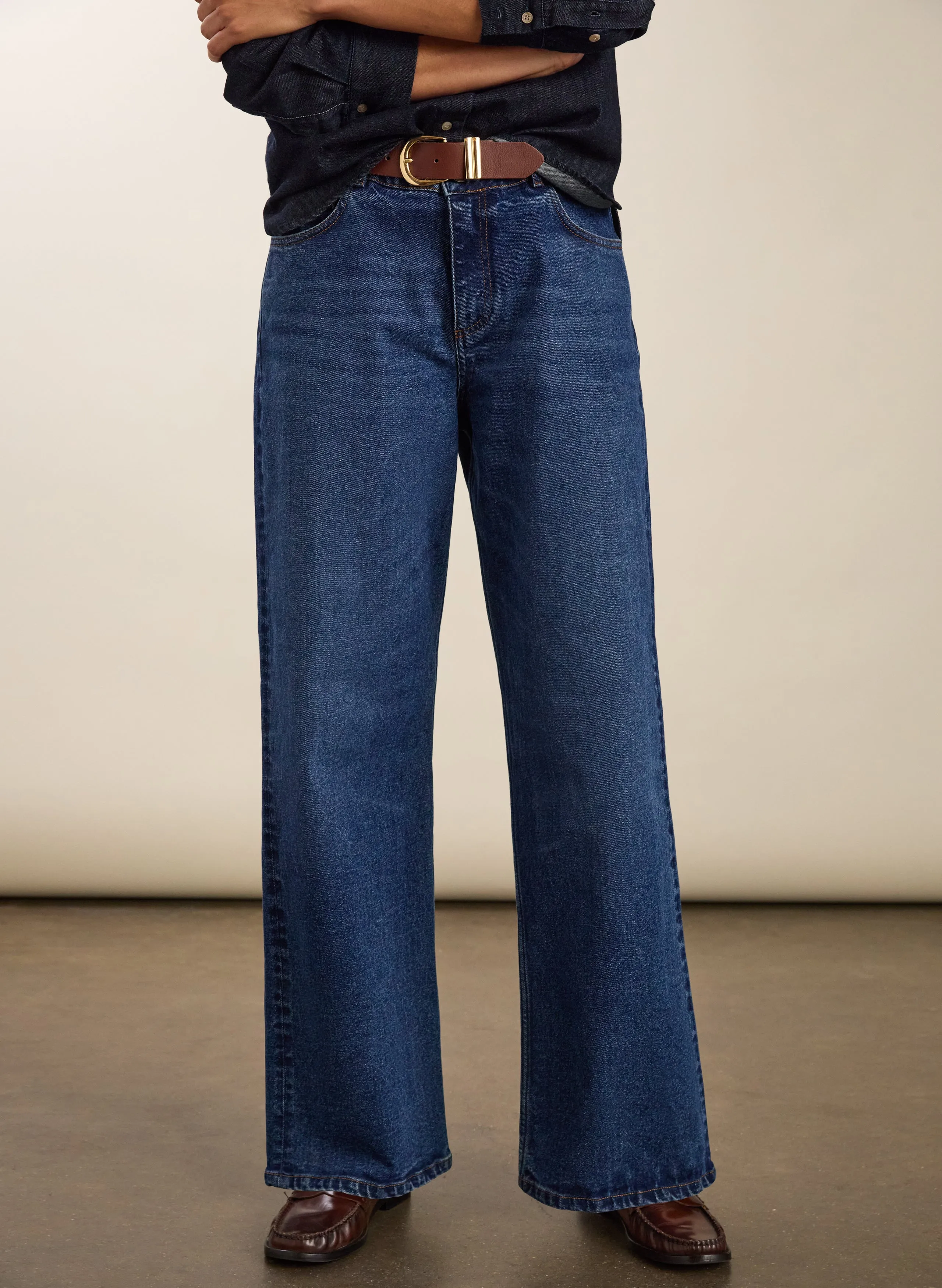 Organic?Stretch Cotton Wide Leg Slouch Jeans Slim Design