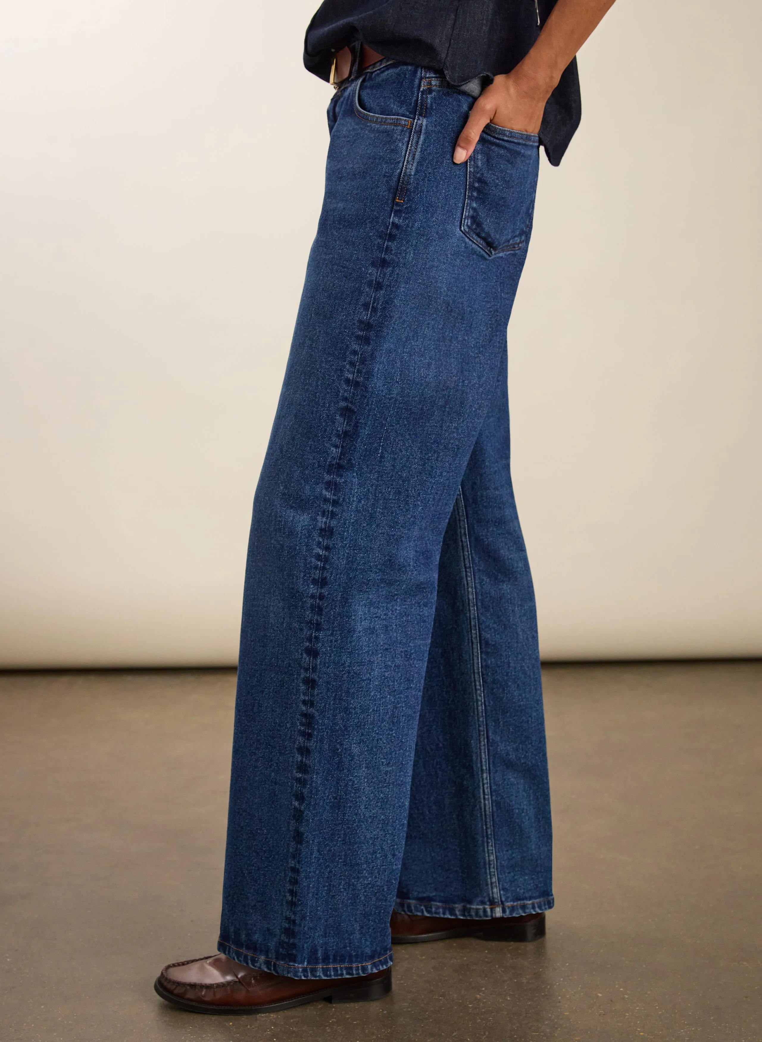 Modern Youth Style Party Look Street Inspired Organic?Stretch Cotton Wide Leg Slouch Jeans