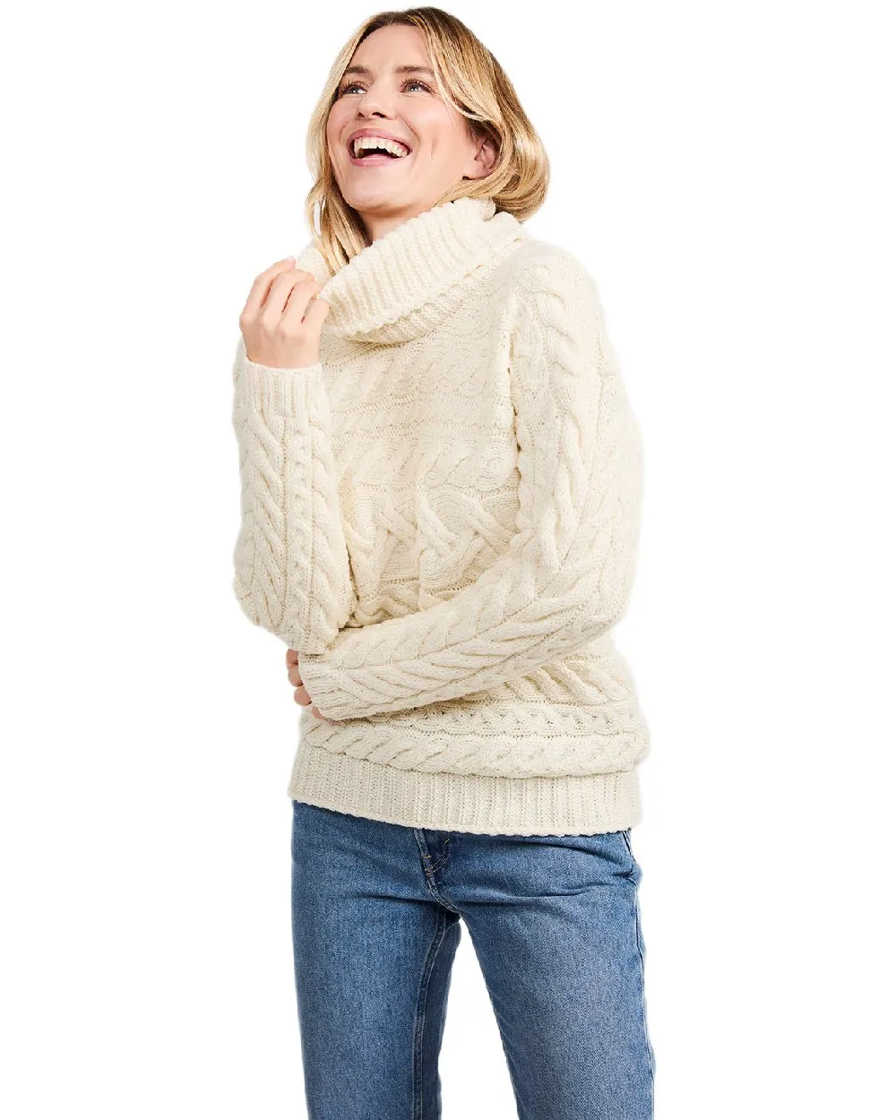 Oversized Fit Unisex Fit Aran Womens Derreen Horizontal Cable Sweater