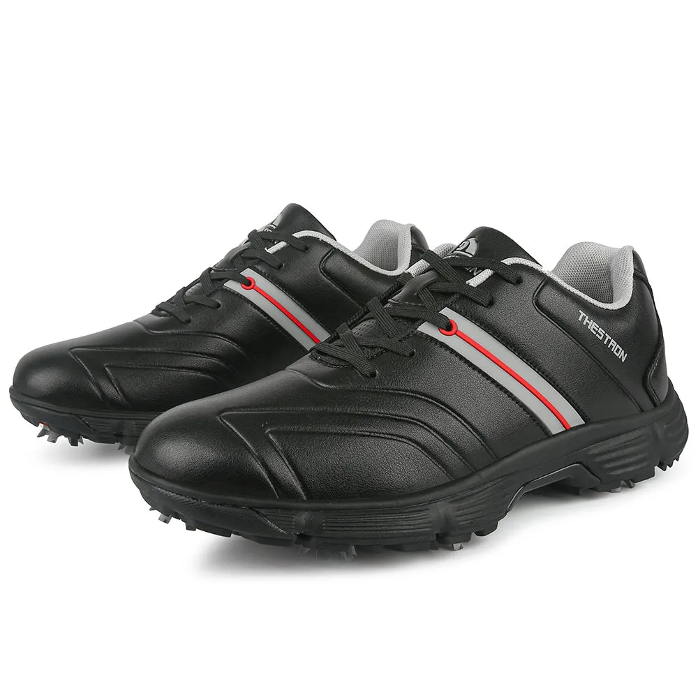 Supportive Weather Proof Ask Echo G517 Men's Professional Spikes Golf Shoes / Black
