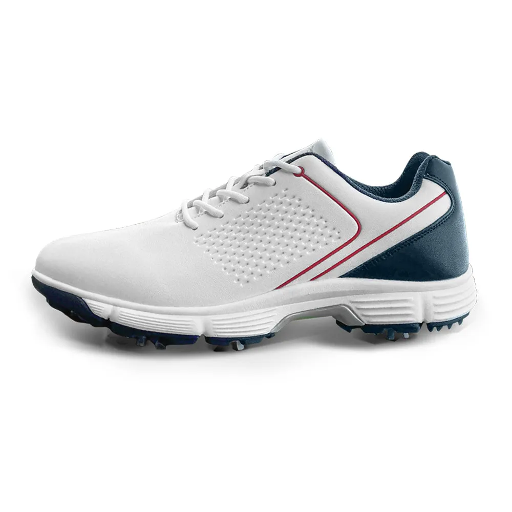 Ask Echo  G617 Men's Professional Spikes Golf Shoes / White-Blue Pro Action Long Walk
