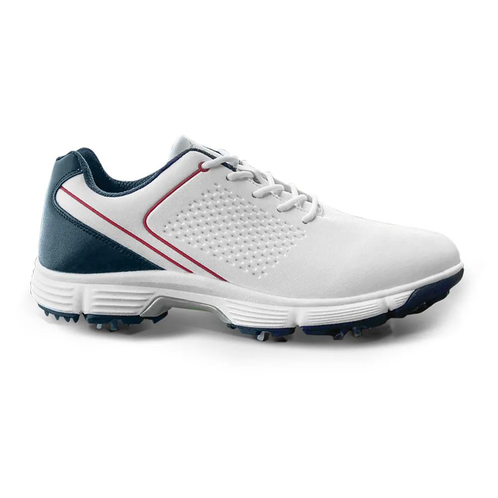 Optimal Support Ask Echo  G617 Men's Professional Spikes Golf Shoes / White-Blue