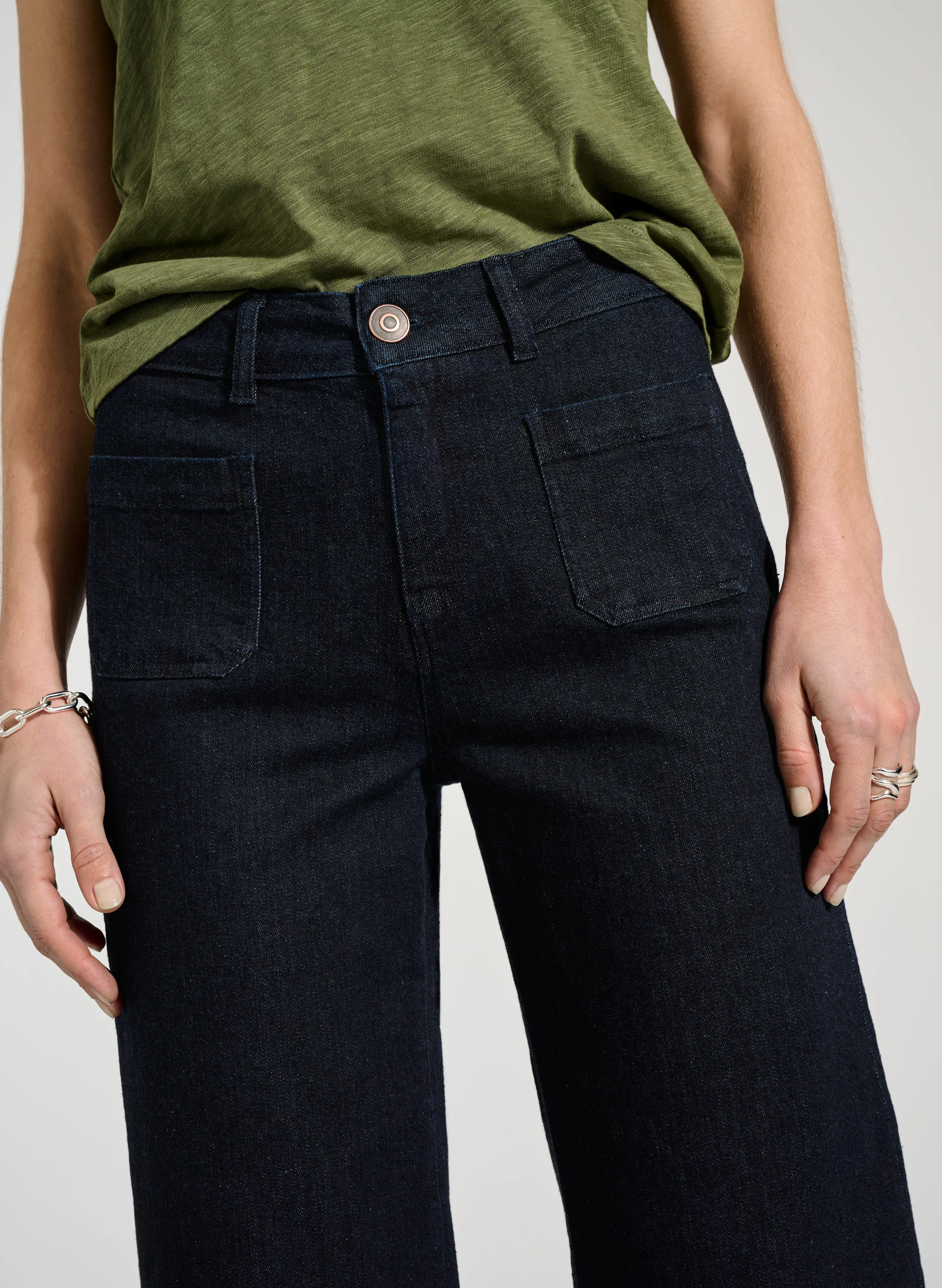 Trend Setter Chill Outfit Student Outfit Baukjen?Organic Denim Wide Crop Pocket Front Jeans