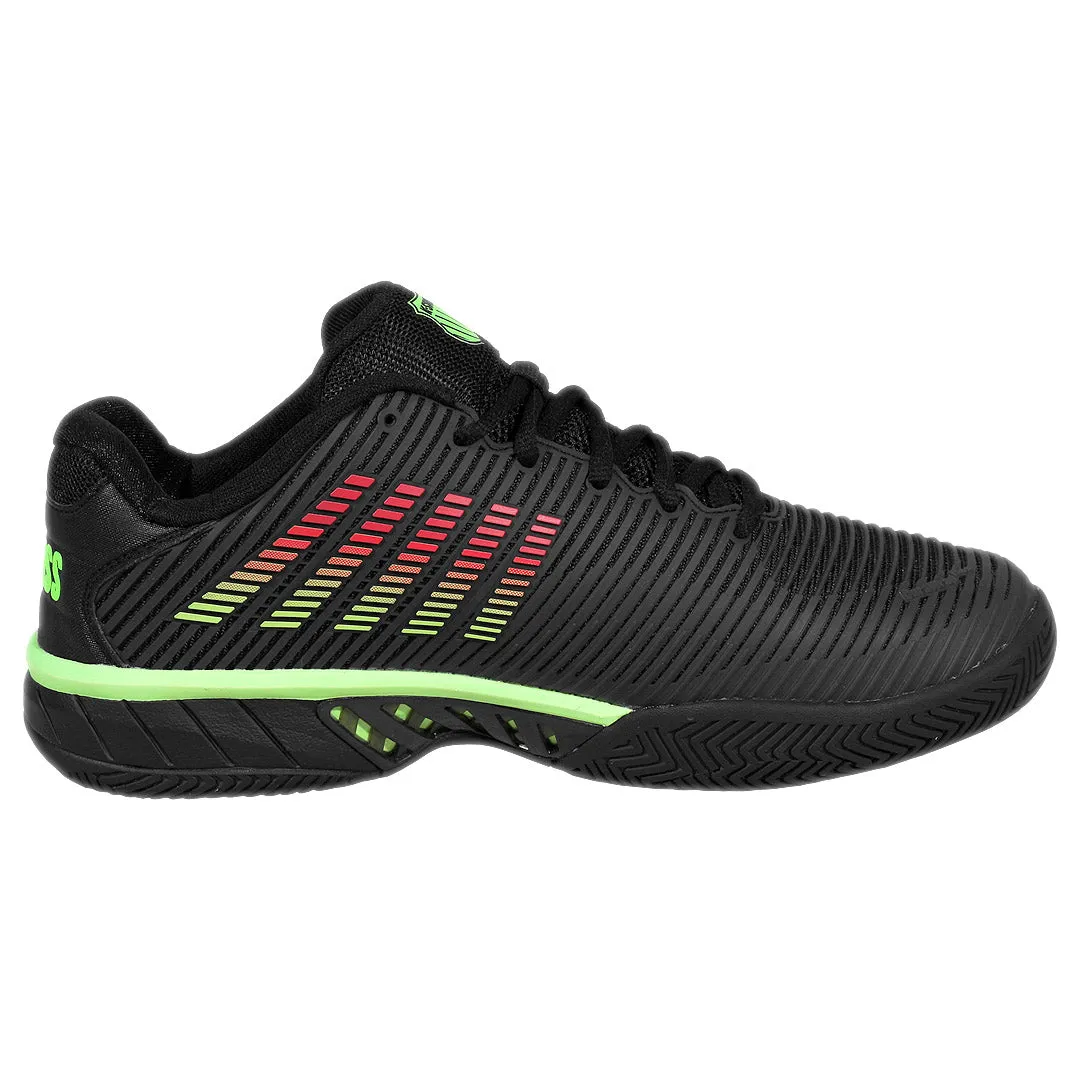 Pronation Control Lightweight Design K-Swiss Men's Hypercourt Express 2 - 2E Width - Black/Soft Neon Green