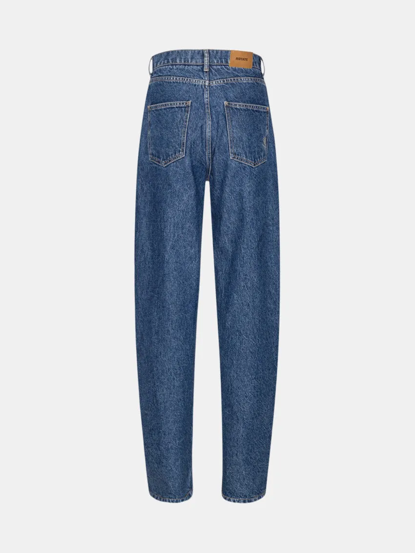 Compact Weave Technology Soft Finish Button Detail Wide Jeans Medium Blue Denim