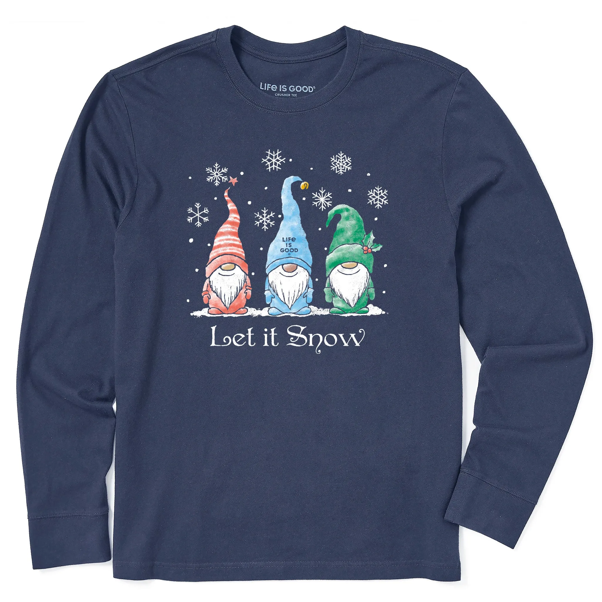 Micro Perforation Soft Knit Men's Let it Snow Gnomes Long Sleeve Crusher Tee