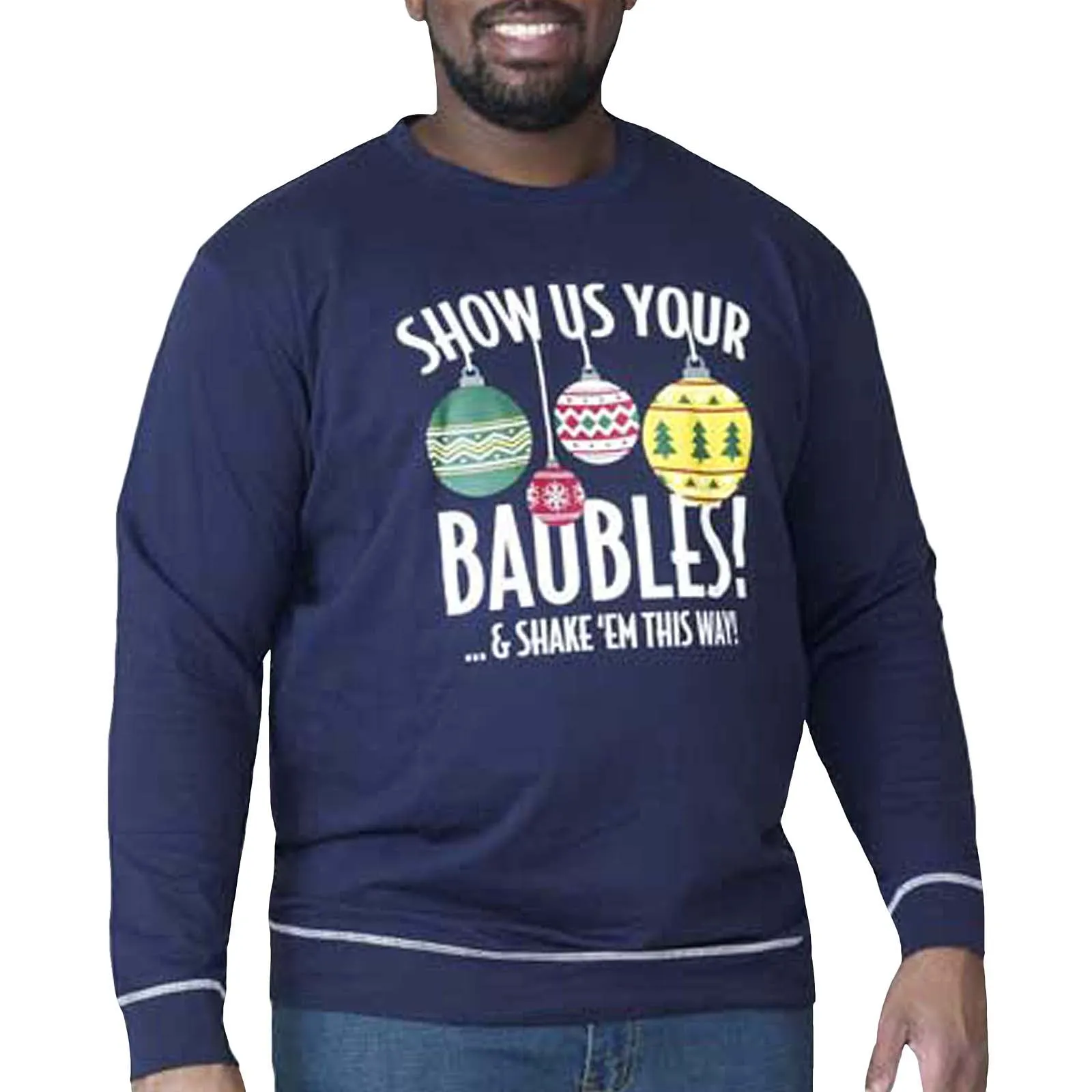D555 Mens Baubles Christmas Xmas Big & Tall Sweatshirt - Navy Neutral palette Comfy Hoodies