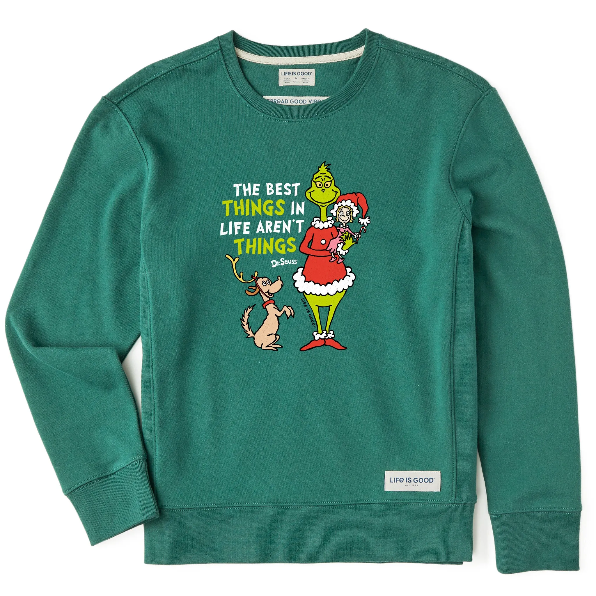 Women's The Best Things Grinch Simply True Crew Shiny Finish Fashion Forward