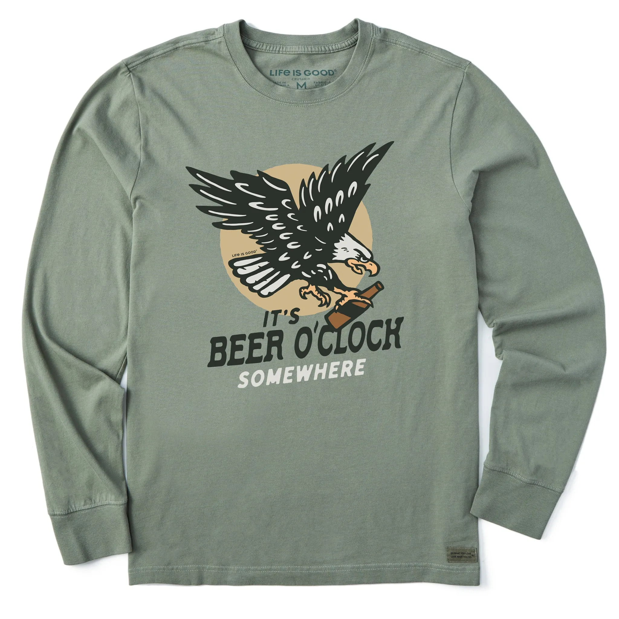 Men's It's Beer O Clock Somewhere Long Sleeve Crusher Tee Durable Knitwear OversizedSilhouette