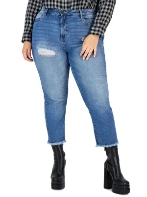 Women's Ripped Washed Frayed Jeans,Blue Flexible Design Comfy Choice