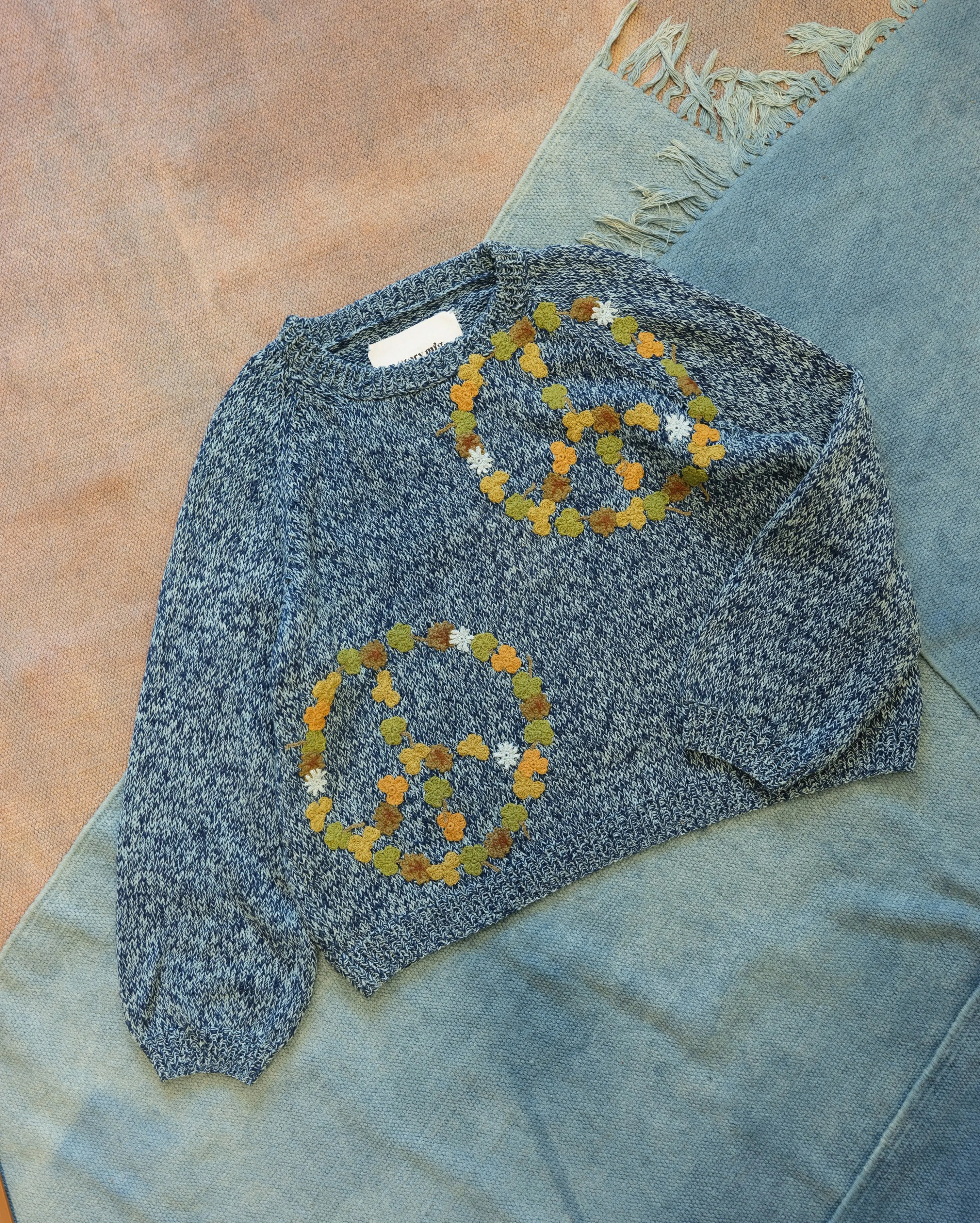Bulb Knit Jumper - Indigo Peace Lattice Pattern Travel Ready