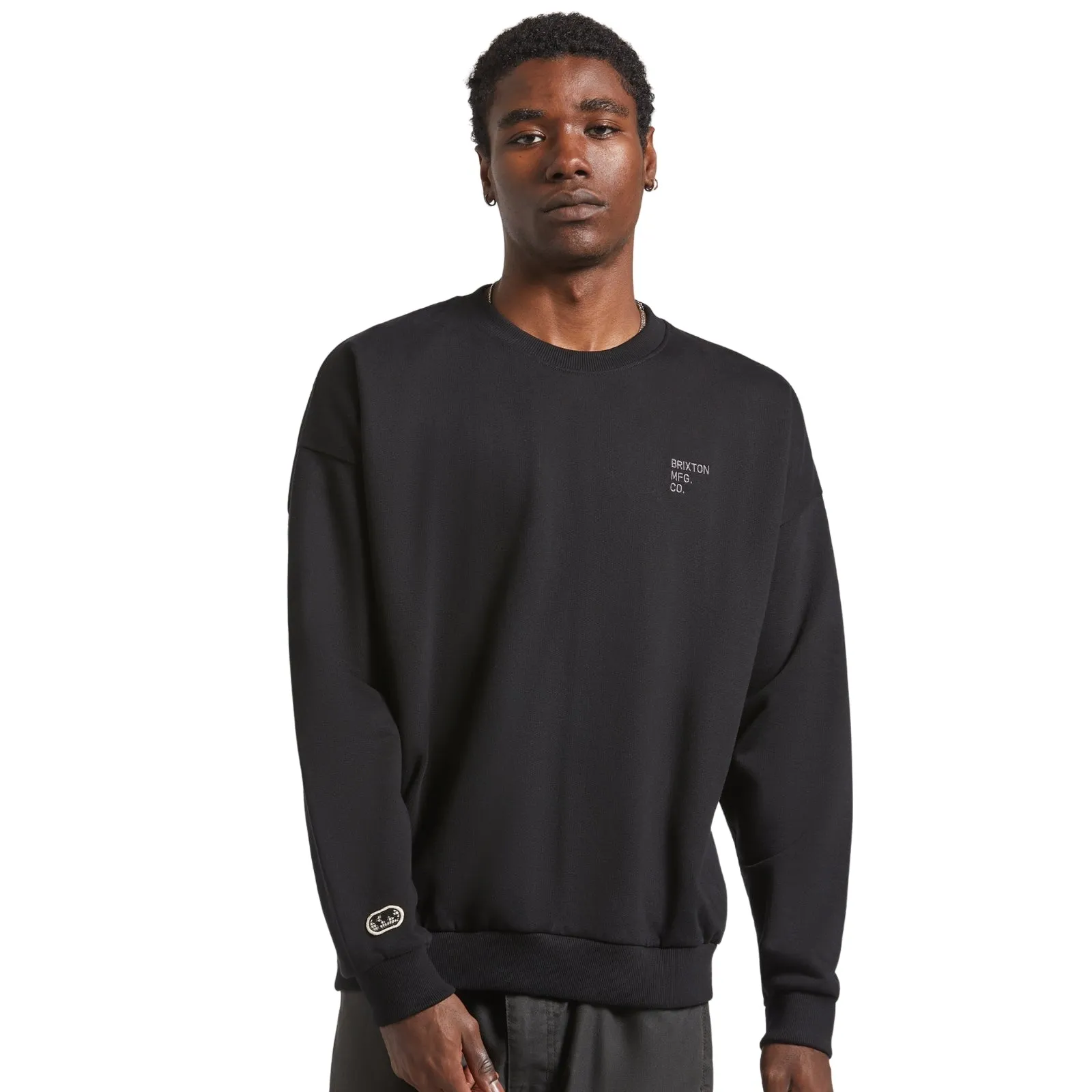 Brixton Mens Embroidered Heavyweight Oversized Crew Sweatshirt Vintage Look