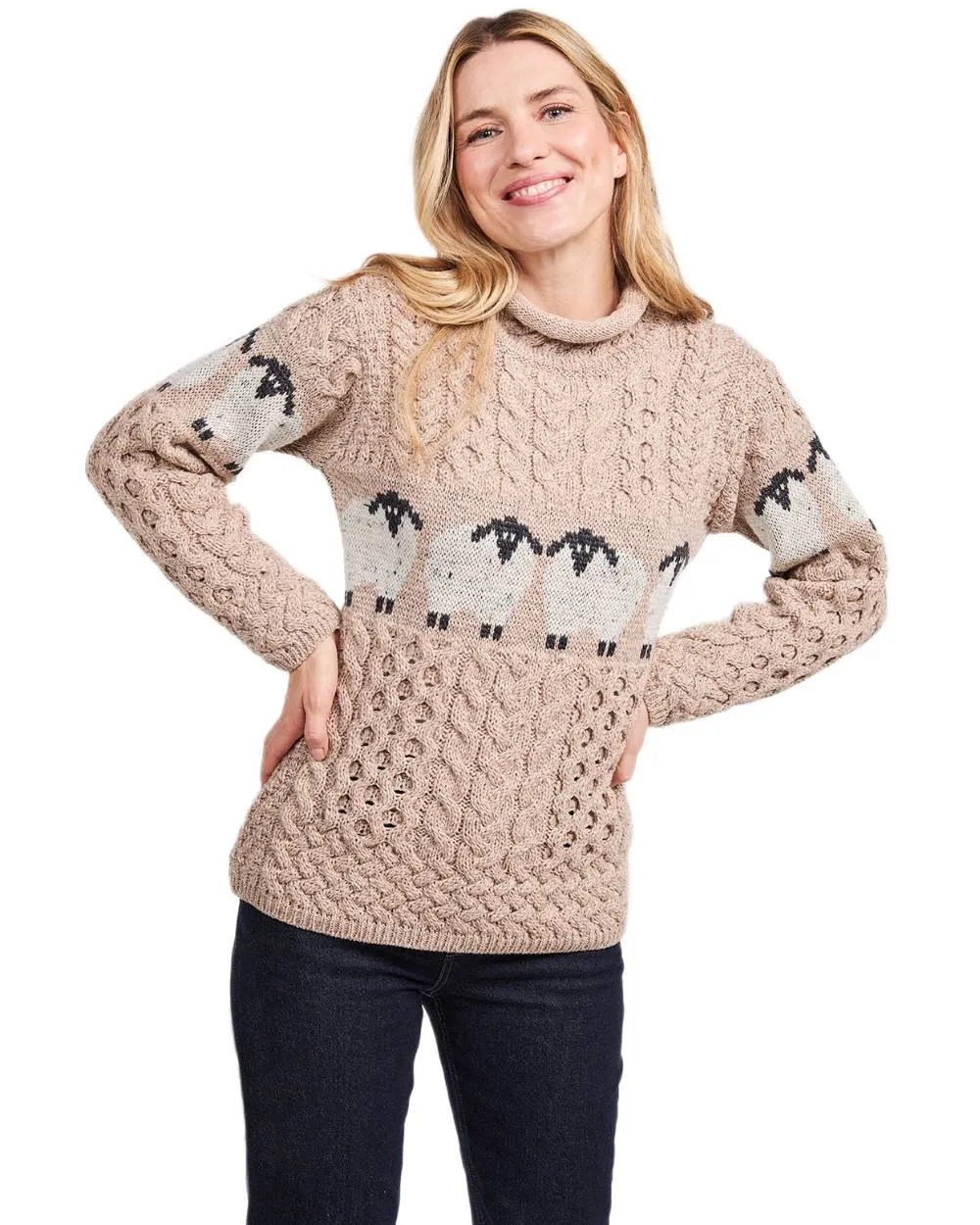 Aran Womens Sheep Pattern Sweater Airy Piece SoftTouch Finish