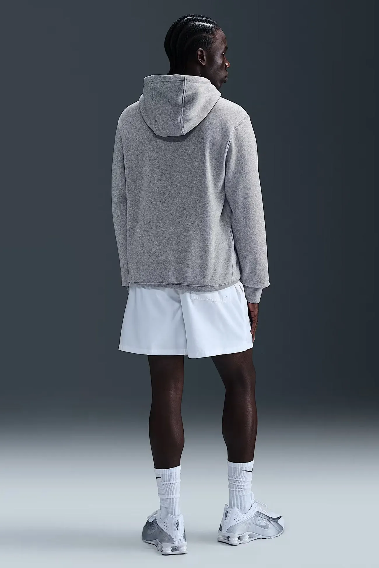 product dancing suitable rhythm Graphic Design Nike Club BB Pullover Fleece Hoodie Dark Grey Heather Light Smoke Grey White