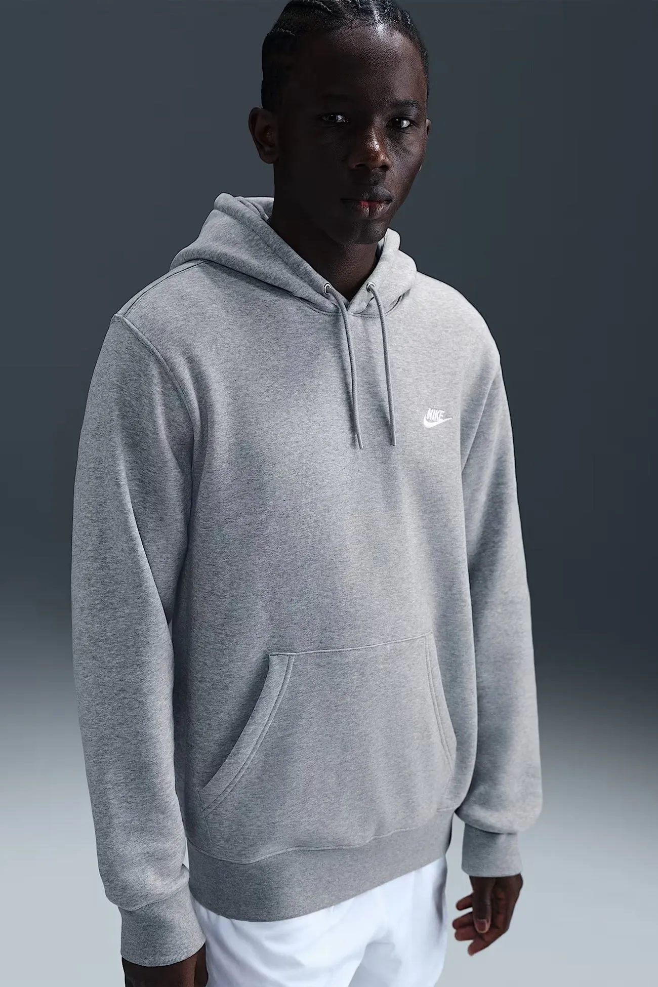 Classic Active Nike Club BB Pullover Fleece Hoodie Dark Grey Heather Light Smoke Grey White
