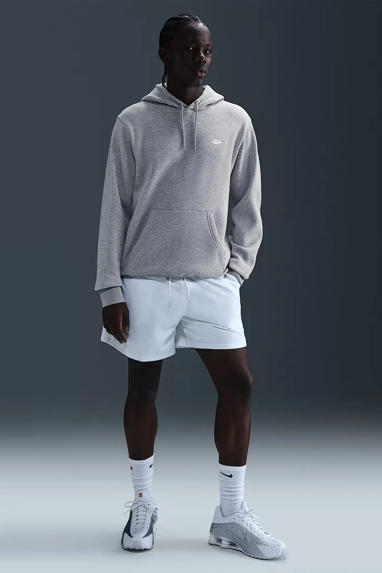 Running Gear Nike Club BB Pullover Fleece Hoodie Dark Grey Heather Light Smoke Grey White