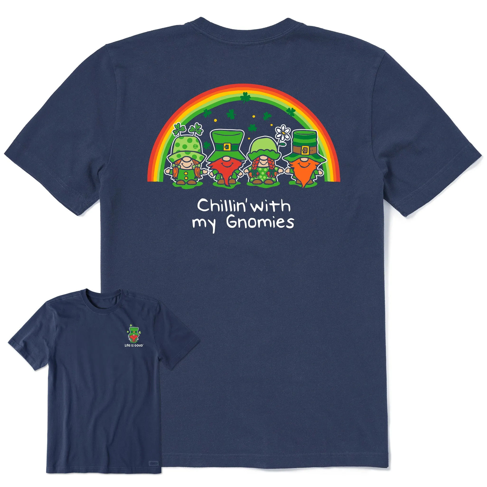 Men's Leprechaun Rainbow Chillin' Gnomes Short Sleeve Crusher Tee Breathable fabric