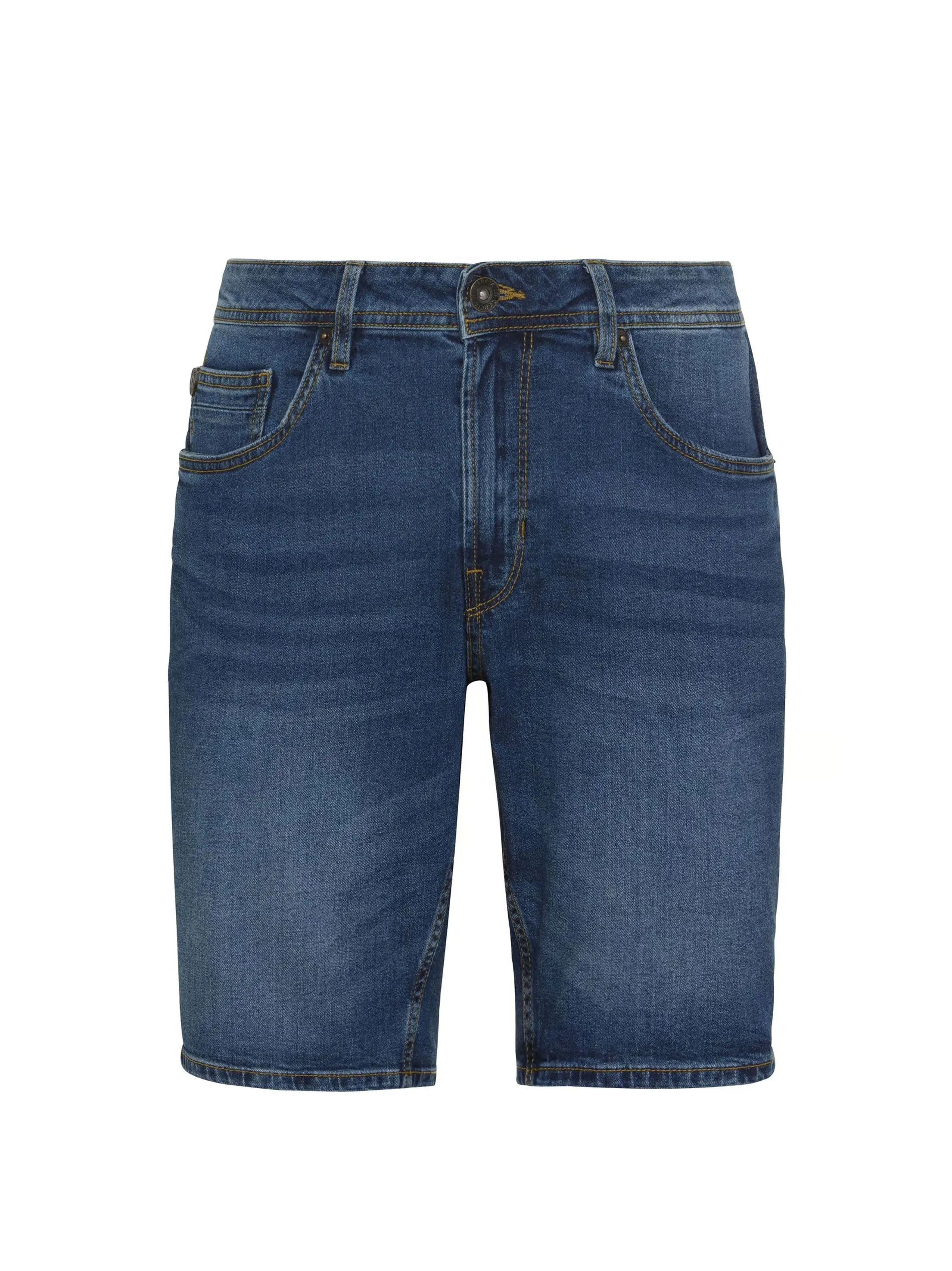 Men's Washed Denim Shorts,Blue Rubberized Grip Waistband Outdoor Relax