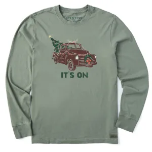 Men's It's On Christmas Truck Long Sleeve Crusher Tee Oversized Cut Minimal Comfort Style