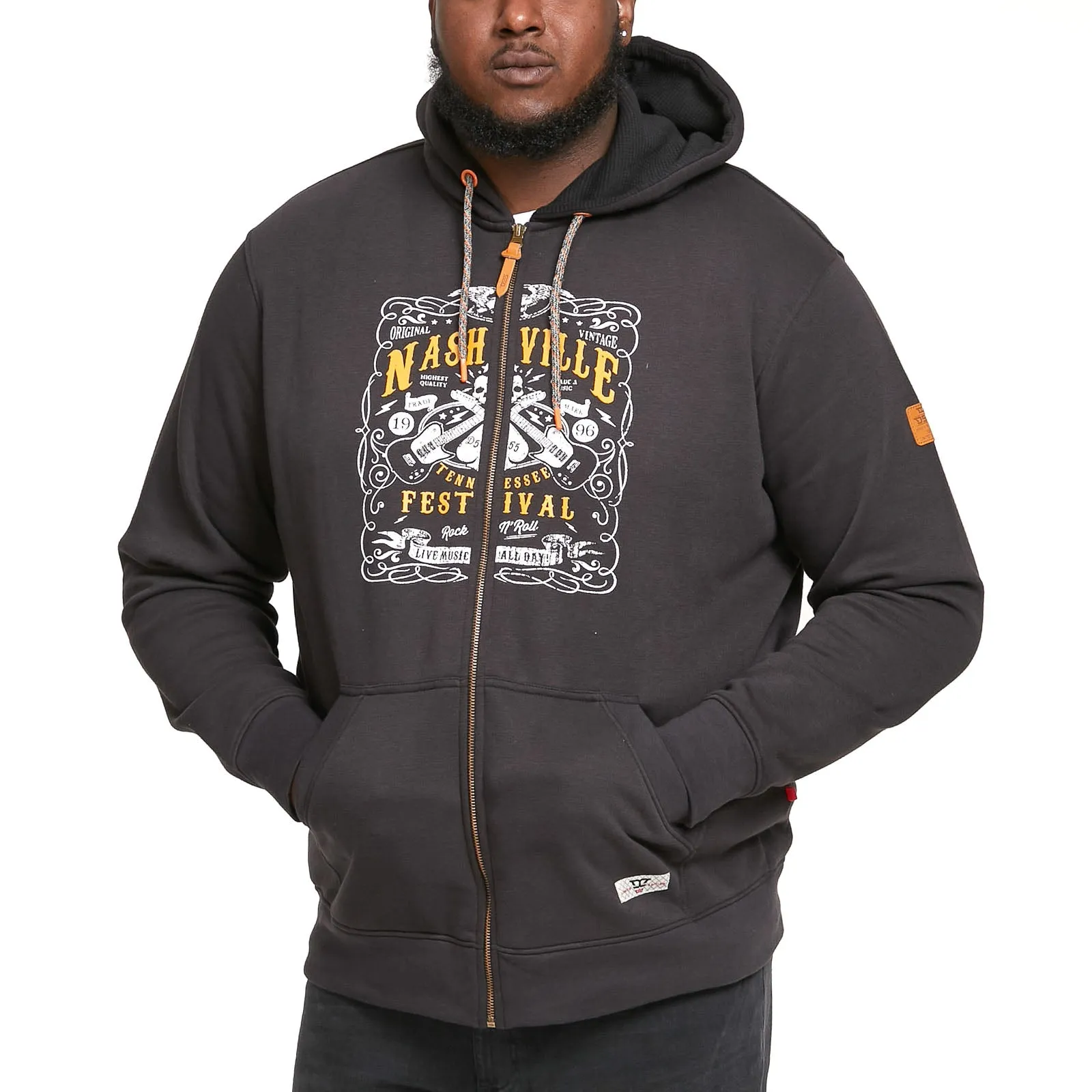 D555 Mens Knewworth Big Tall Hooded Sweatshirt - Washed Black good for gym sessions