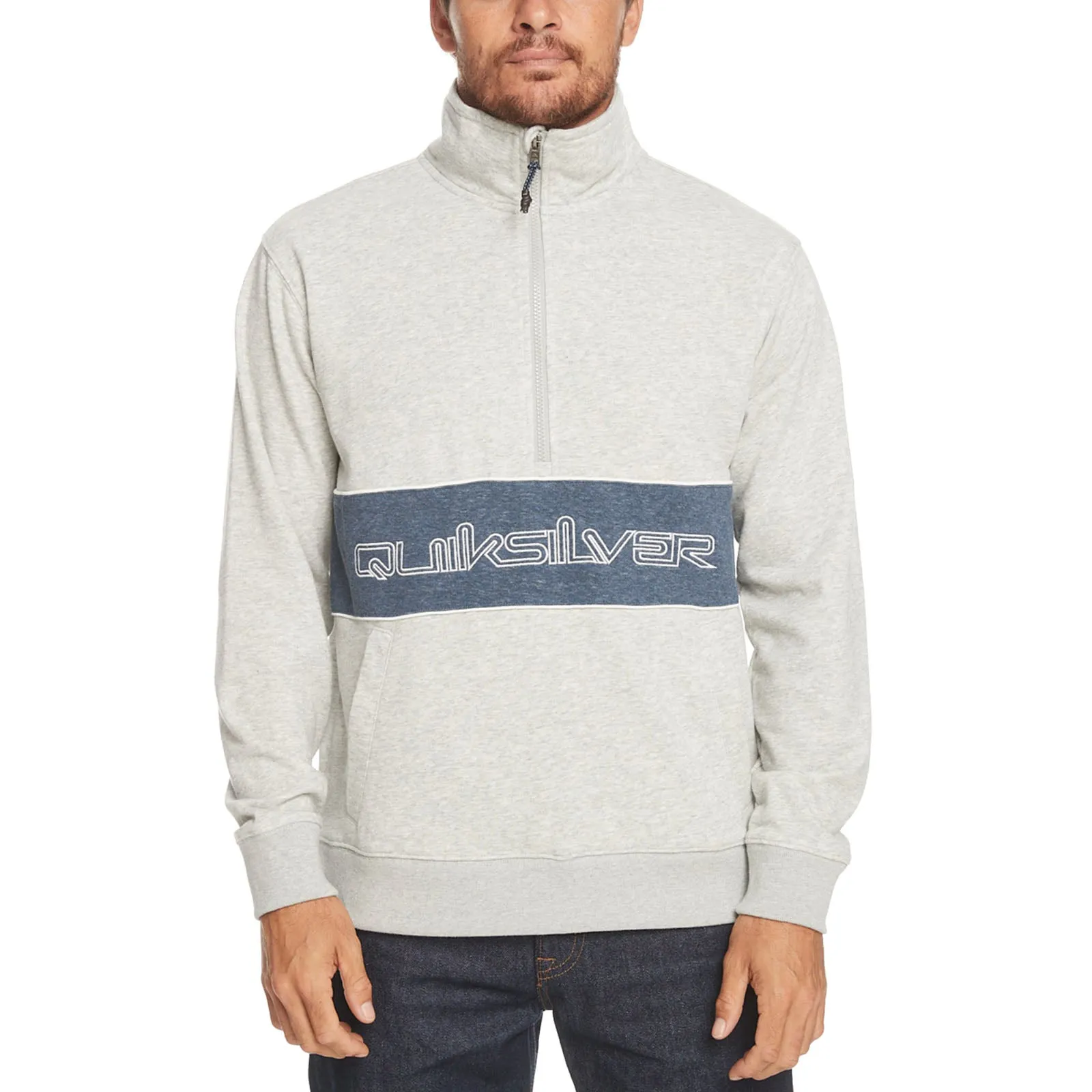 Quiksilver Mens Bold Omni Pullover Half Zip Sweatshirt - Grey Heather bead accents Cozy Streetwear