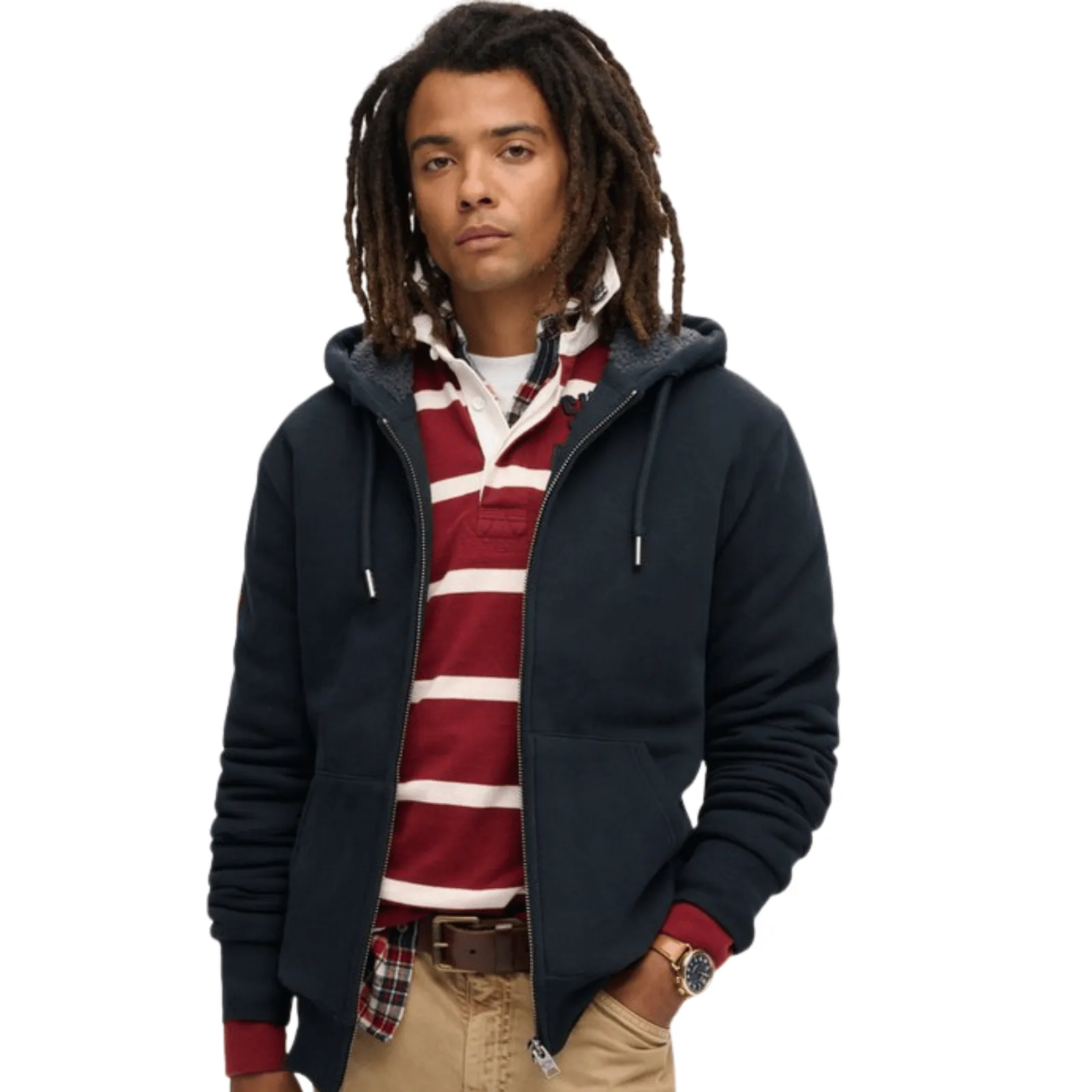 Superdry Mens Borg Lined Full Zip Hoodie Polyester Material Casual Chic