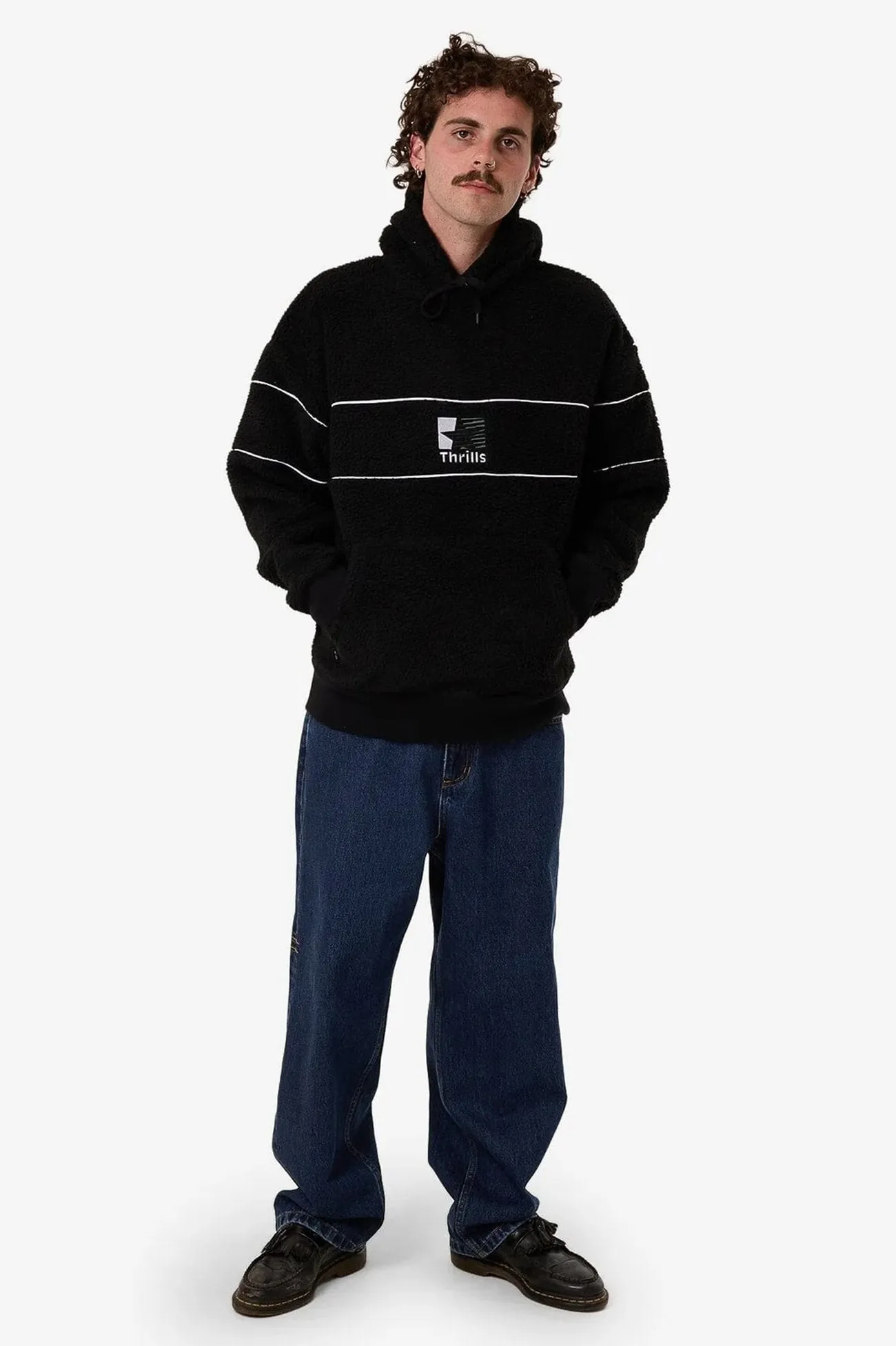 Simple Layer Hazed Slouch Hood Polar Fleece Black