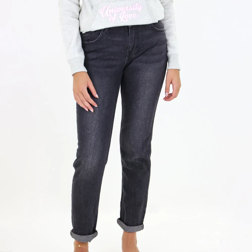 Moisture Wicking Technology Streetwear Fan Premium Women's Washed Jeans Pant,Black