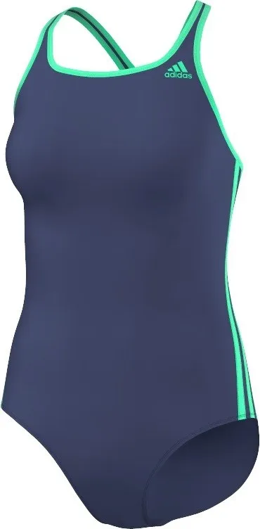 adidas 3 Stripe Classic One Piece Swimsuit (Purple/Green) Comfort Fit Design Clean Style