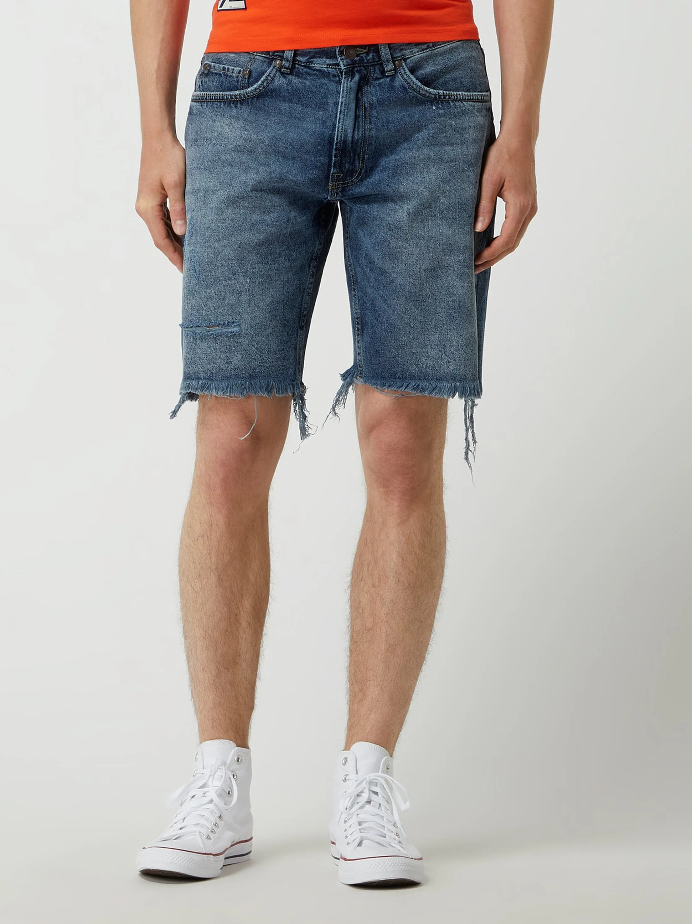Men's Little Ripped Denim Short,Dark Blue Casual Flex Fit