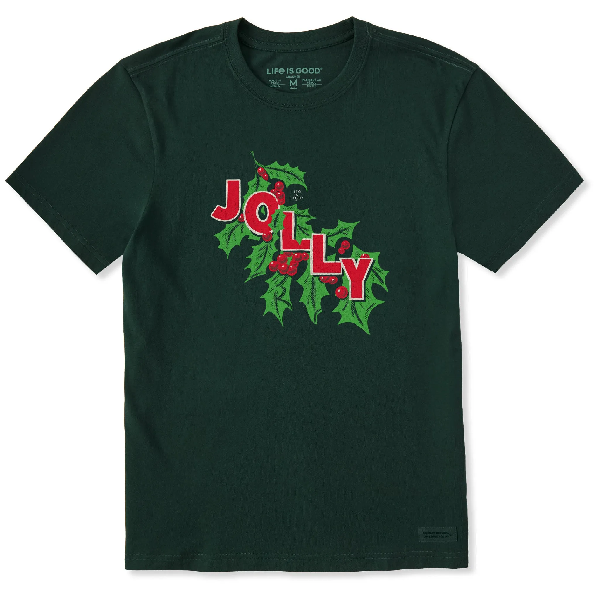 Men's Jolly Holly Short Sleeve Crusher Tee Soft and Stylish Drip Dry Fabric