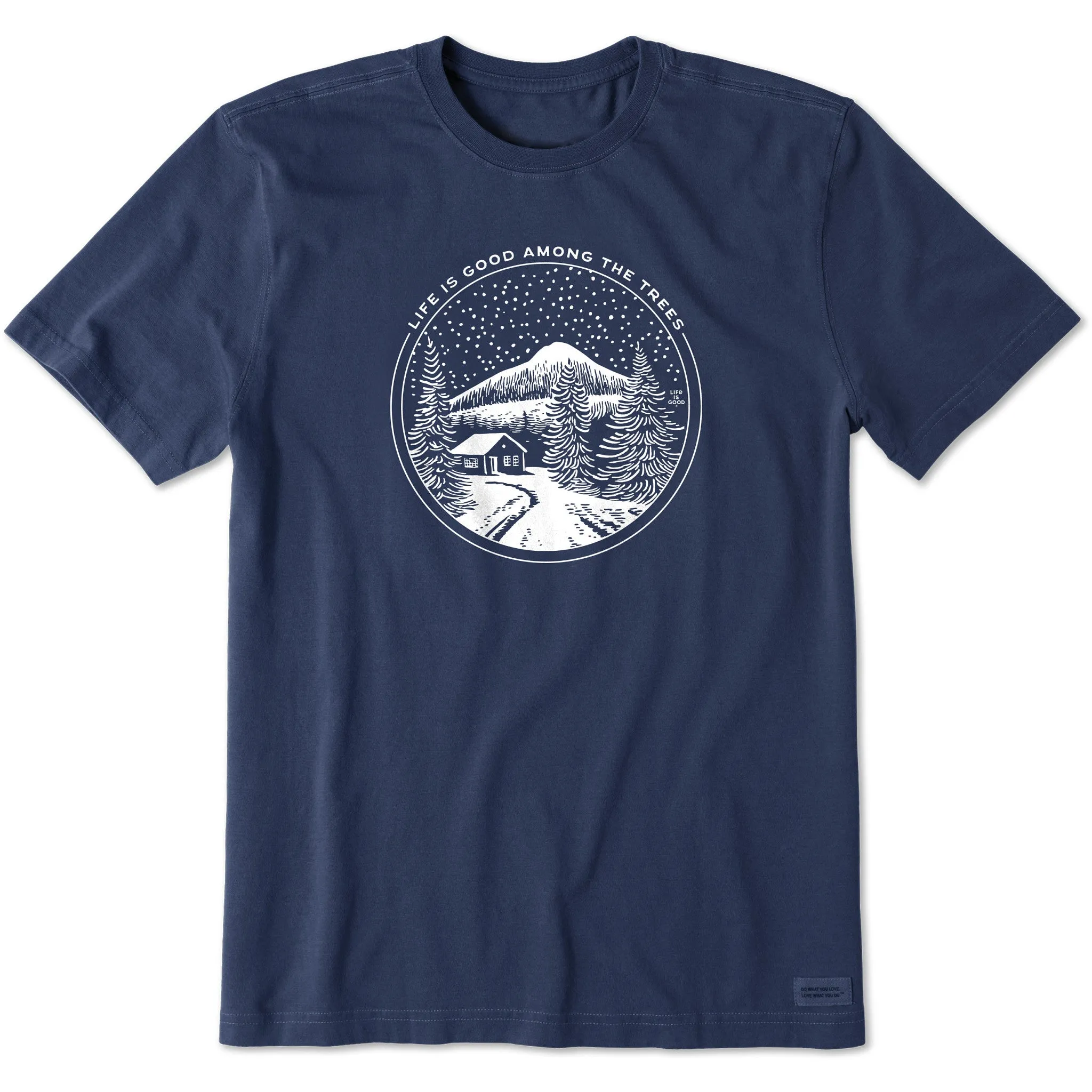Men's Life is Good Among the Trees Cabin Short Sleeve Crusher Tee Colorfast Material Roomy Waistband