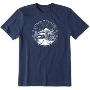 Men's Life is Good Among the Trees Cabin Short Sleeve Crusher Tee Heather Texture Finish