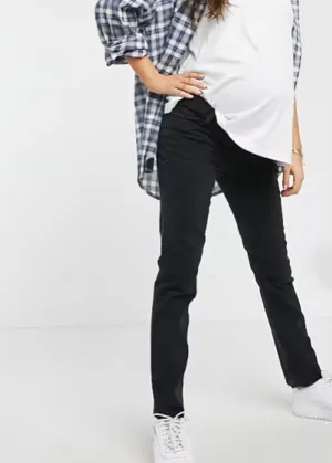 Women's Plain Maternity Jeans,Black Minimalist Night Out Smooth Spring Mood Office Wear Minimalist