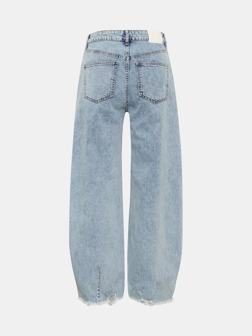 Trend Setter Trendy Premium Casual Solution GZDea Barrel Jeans Light Blue