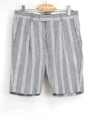 camping clothing Men's Striped Linen Short,Grey