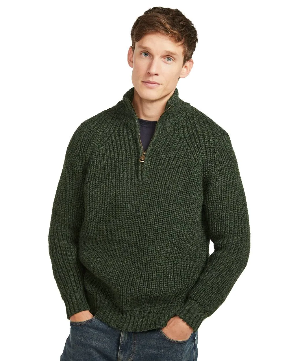 Aran Mens Fisherman Raglan Zip Sweater Seamless transition AbrasionResistantThread