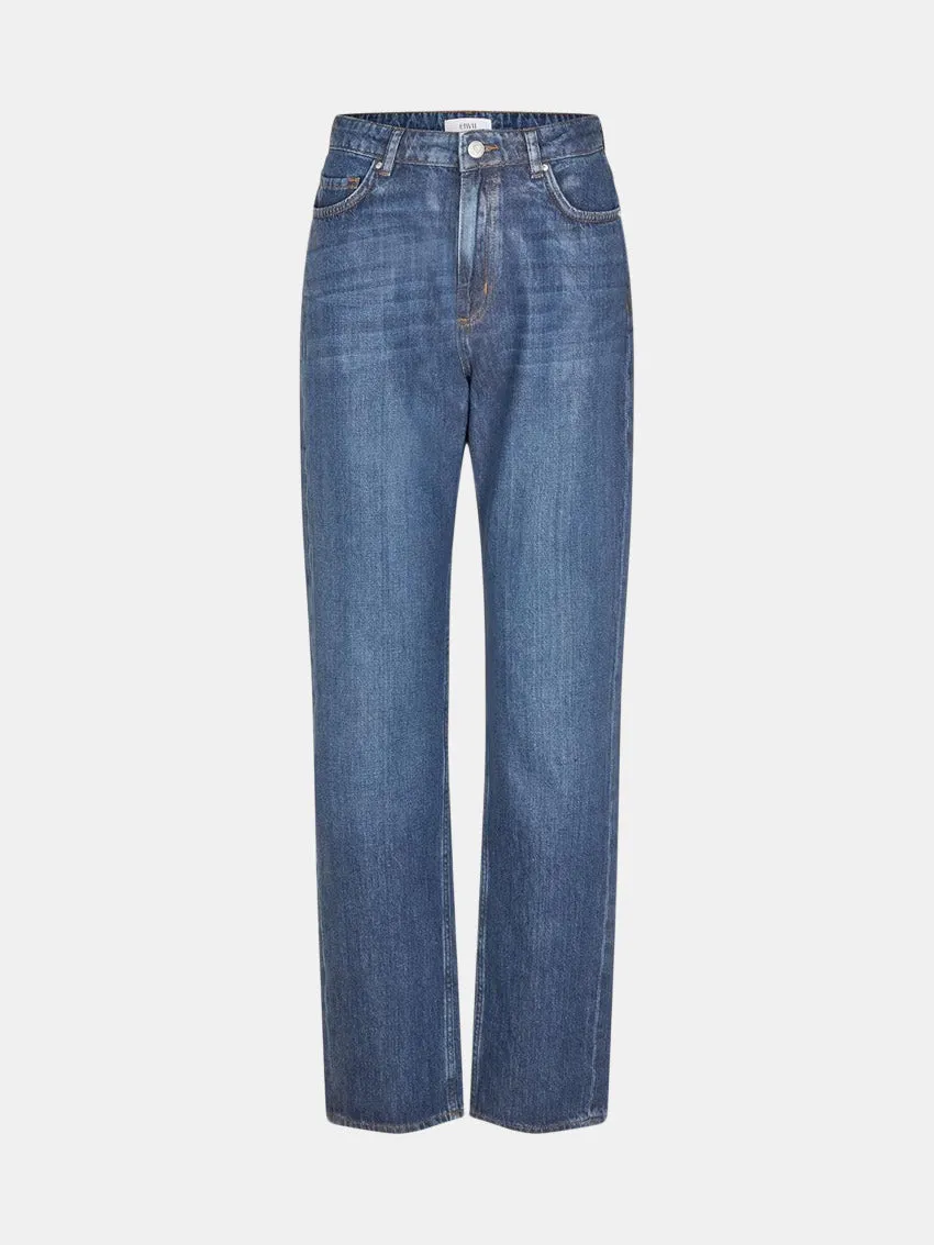 Enbree Straight Jeans Waxed Denim Classic Item Match With All