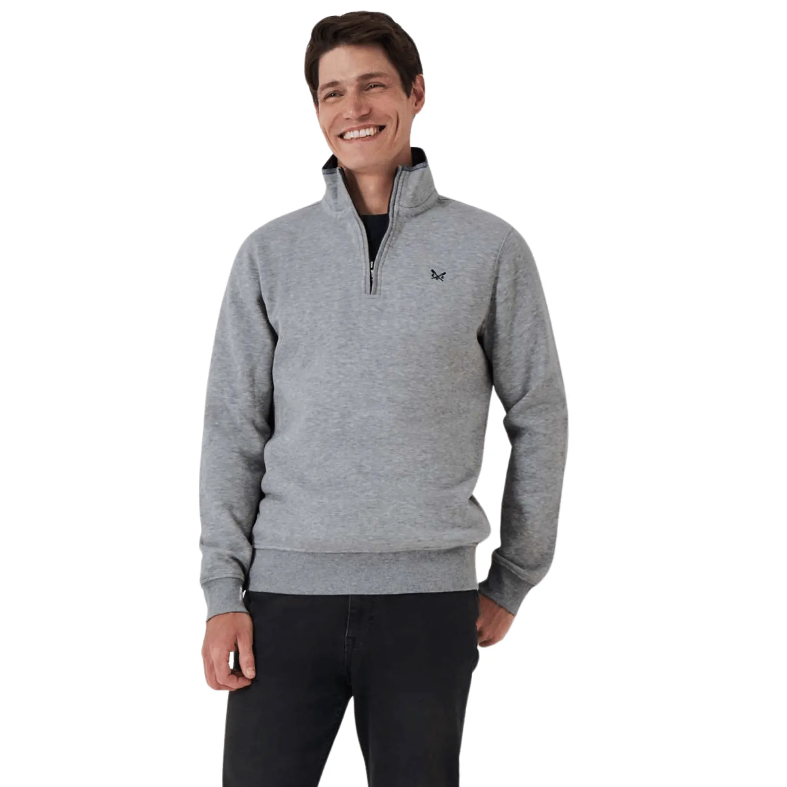 Crew Clothing Mens Classic Half Zip Sweatshirt ribbon accents marbled