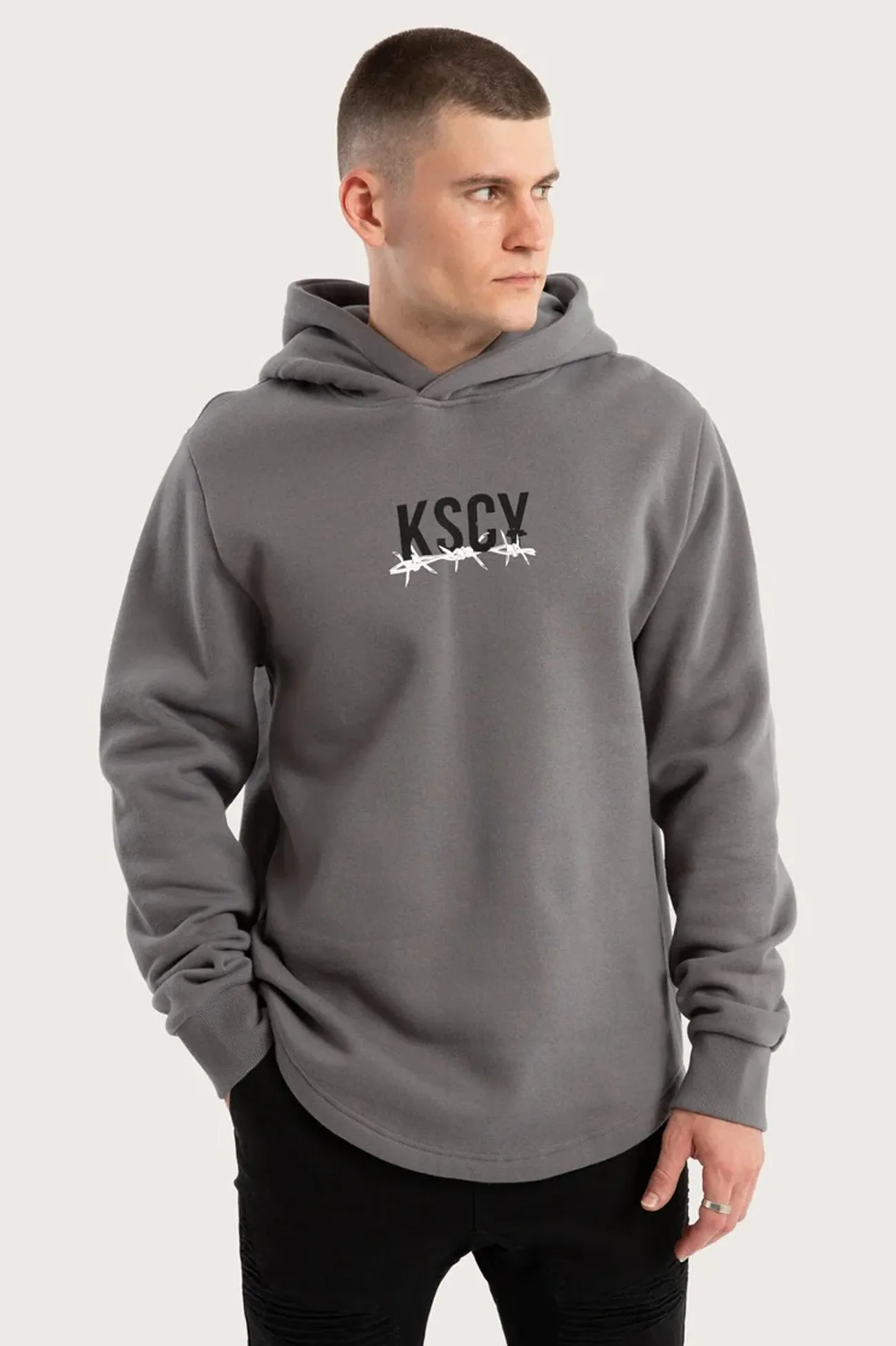 right for travel Contrast Trim Diluted Dual Curved Hoodie Charcoal