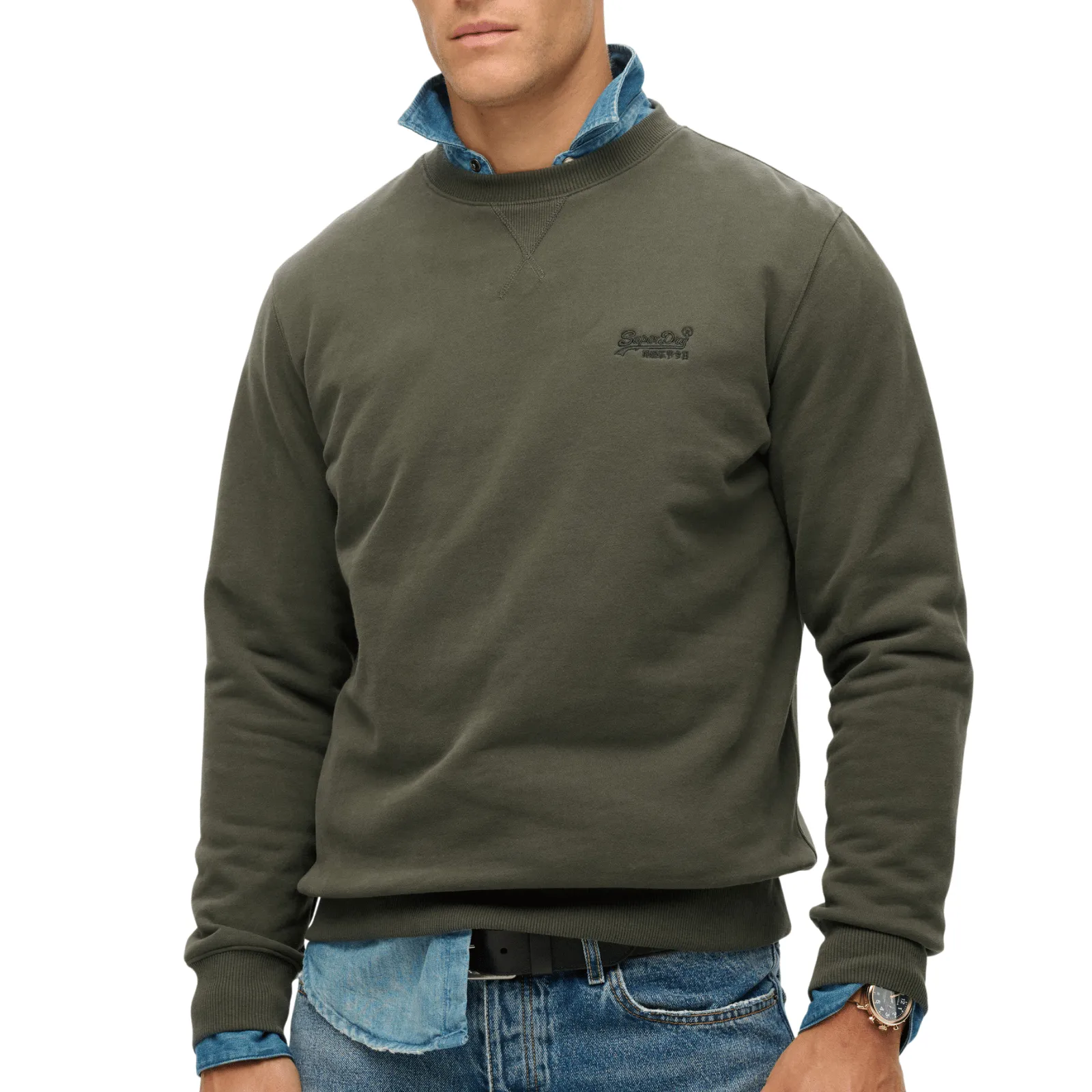 Superdry Mens Essential Logo Crew Sweatshirt Fresh Relaxed