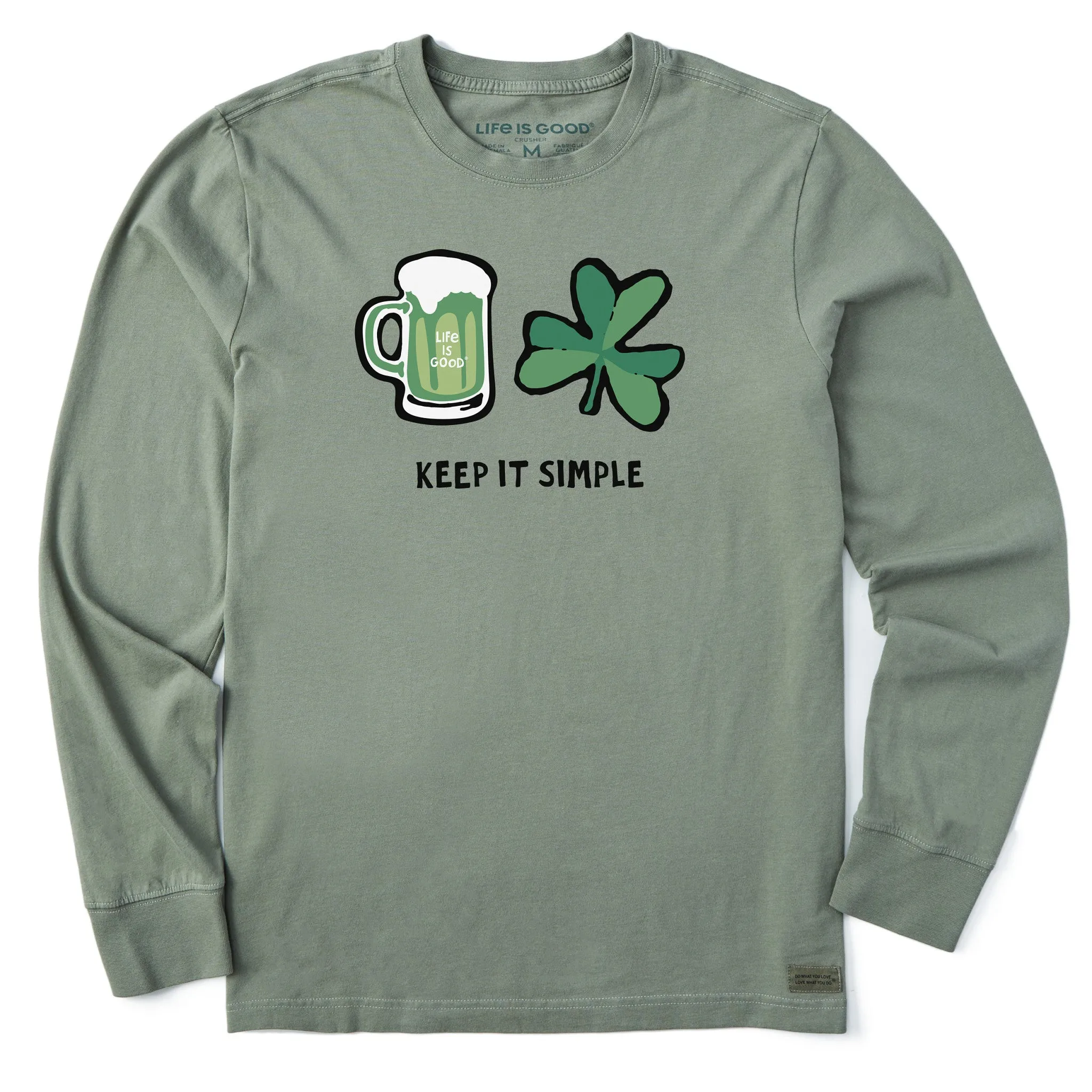 Fresh Trend Men's Keep it Simple Beer & Clover Long Sleeve Crusher Tee