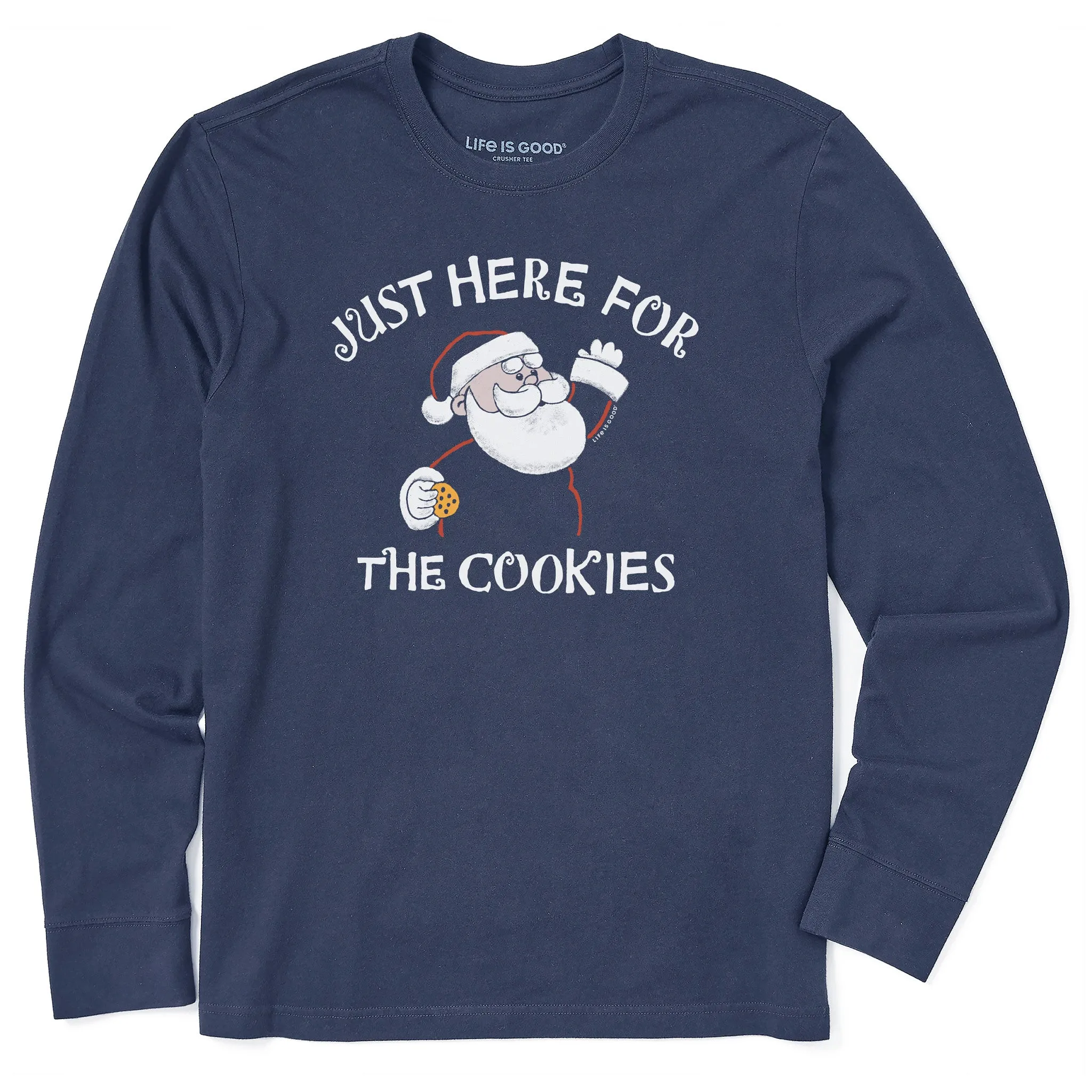 Men's Just Here for the Cookies Santa Long Sleeve Crusher Tee Daily Outfit Style Ergonomic Cut