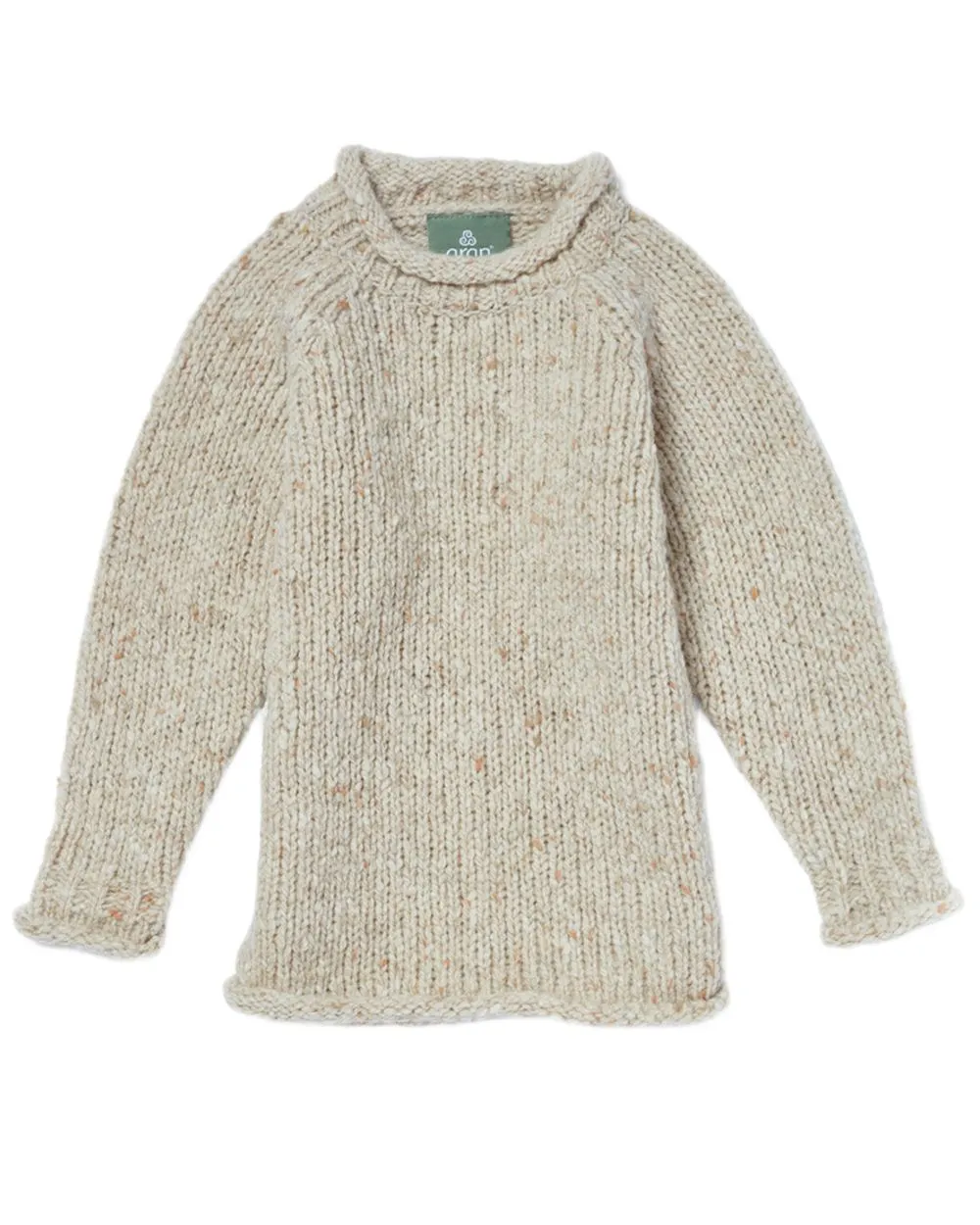 Aran Childrens Roll Neck Raglan Crew Sweater Modern Layer Layered Cuff
