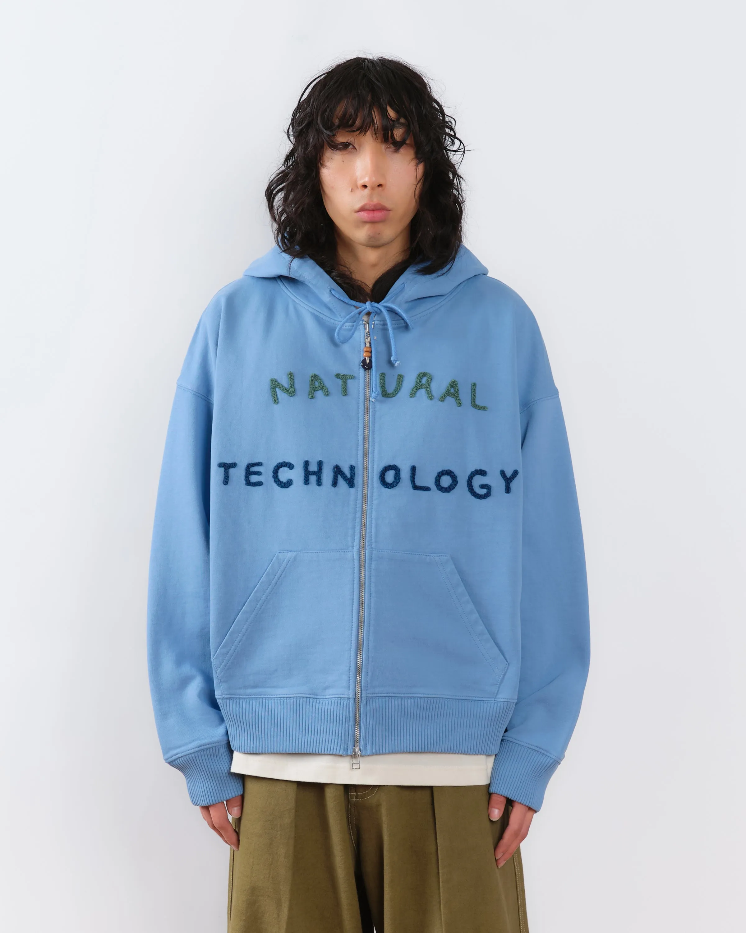 Coffee Shop Fashion Layering Geo Zip Hoodie - Mid Indigo