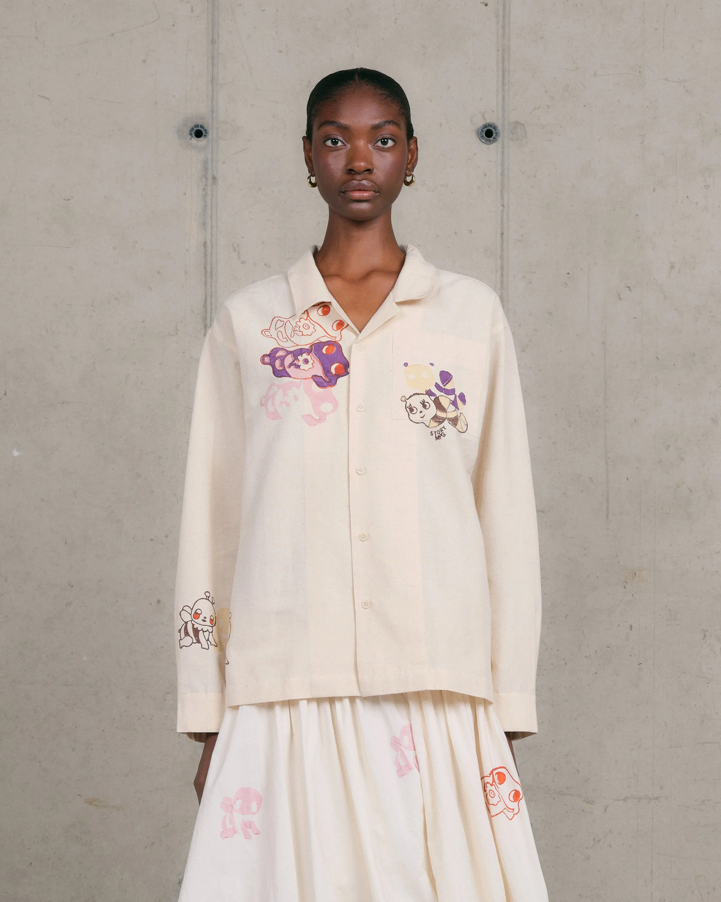 UV Protective Fabric Greetings Shirt LS - Ecru Earth Trip