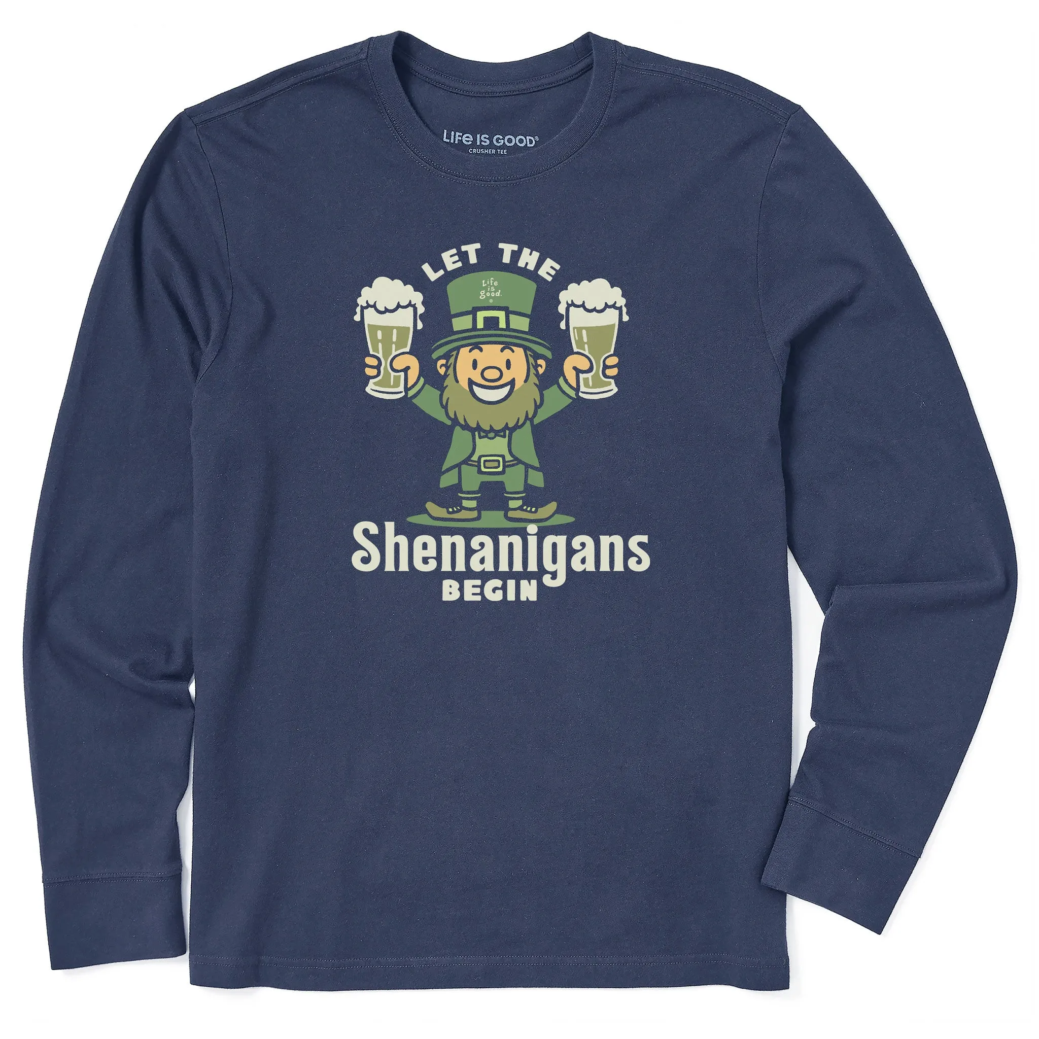 Men's Let the Shenanigans Begin Leprechaun Long Sleeve Crusher Tee TexturedWeavePattern